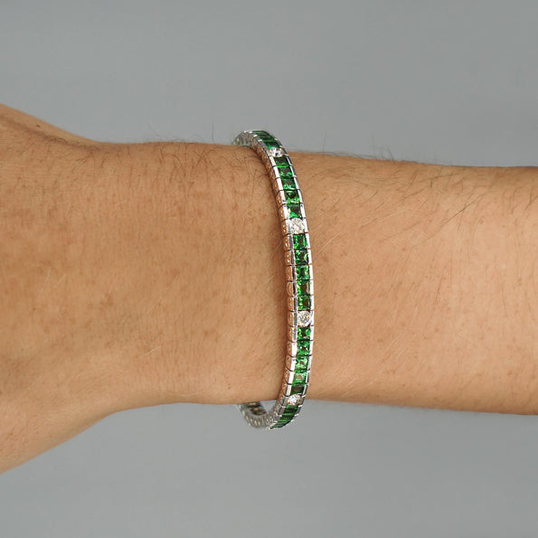 Vintage 11.5 Carat Tsavorite & Diamond Filigree Tennis Bracelet