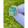 Vintage 12 Carat Colombian Emerald and Diamond Halo Ring Set in Palladium