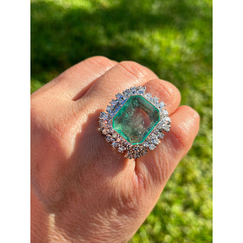 Vintage 12 Carat Colombian Emerald and Diamond Halo Ring Set in Palladium – Assay Jewelers
