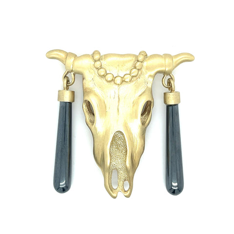 Vintage 14K Brushed Yellow Gold MIGNON FAGET signed Dead Bull Brooch or Pendant