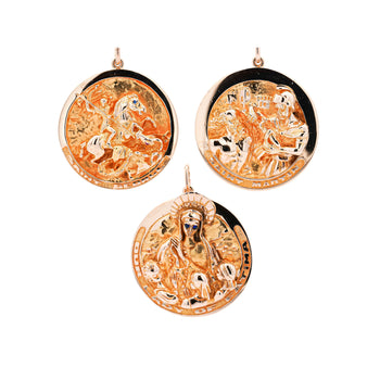 Vintage 14k Solid Gold Carved Medallion Pendant (Set of 3) by William Ruser - Our Lady of Fatima, Saint Martin, Saint George – Assay Jewelers
