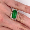 Vintage 18K Gold Horizontally Set Wide Jadeite Jade and Channel Set Diamond Halo Ring