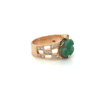 Bague Anciens en or rose 18K avec jadeite jade sculptée en grenouille, monture ouverte – Assay Jewelers