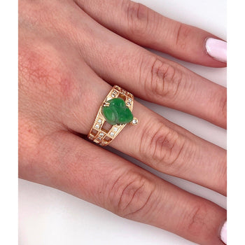 Bague Anciens ouverte en or rose 18K avec jadeite de jade sculptée en grenouille – Assay Jewelers