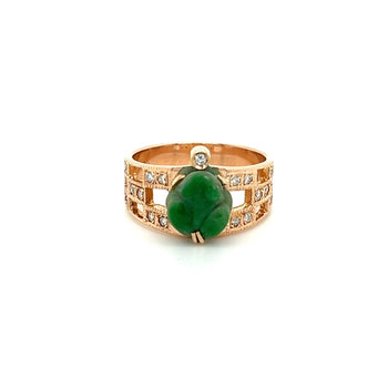 Bague Anciens en or rose 18K, jadeite jade sculptée en grenouille, anneau ouvert. – Assay Jewelers