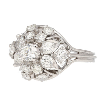 Vintage 1.30 Carat Old Euro-Cut Diamond Flower Ring in 14k White Gold – Assay Jewelers