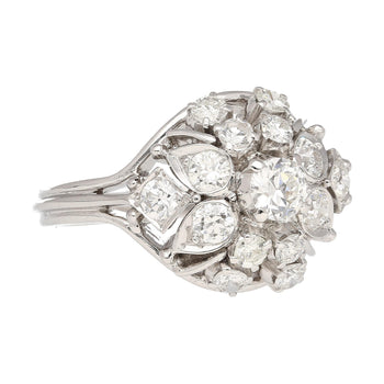 Vintage 1.30 Carat Old Euro-Cut Diamond Flower Ring in 14k White Gold – Assay Jewelers