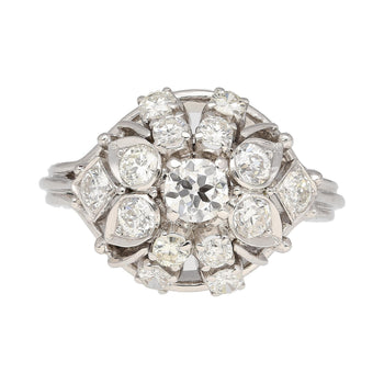 Vintage 1.30 Carat Old Euro-Cut Diamond Flower Ring in 14k White Gold – Assay Jewelers