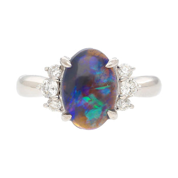 Vintage 2 Carat Oval Black Opal & Diamond 3 Stone Platinum Ring GIA Certified – Assay Jewelers