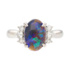 Vintage 2 Carat Oval Black Opal & Diamond 3 Stone Platinum Ring GIA Certified