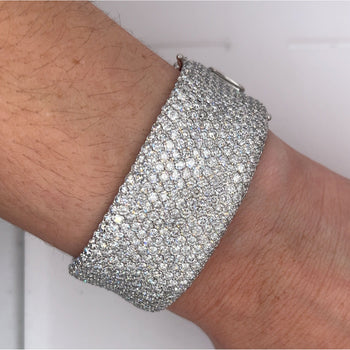 Vintage 20.40 CTW Round Cut Diamond Encrusted 14K White Gold Bangle Bracelet – Assay Jewelers