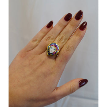 Vintage 22K Enamel and Gold "Auspice Maria" Saint Mary motif Christian Ring – Assay Jewelers