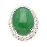 Vintage 24 Carat Oval Cabochon Jade and Round Diamond Floral Pattern Ring