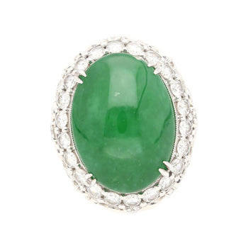 Vintage 24 Carat Oval Cabochon Jade and Round Diamond Floral Pattern Ring – Assay Jewelers
