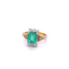 Vintage 2.77 carat Colombian Emerald and Trillion Cut Diamonds in 18k Gold Ring