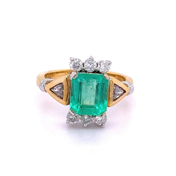 Vintage 2.77 carat Colombian Emerald and Trillion Cut Diamonds in 18k Gold Ring – Assay Jewelers
