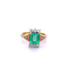 Vintage 2.77 carat Colombian Emerald and Trillion Cut Diamonds in 18k Gold Ring