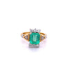 Vintage 2.77 carat Colombian Emerald and Trillion Cut Diamonds in 18k Gold Ring