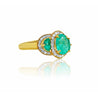 Vintage 3 stone oval cut Colombian Emerald Ring in 18k Yellow Gold