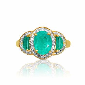 Vintage 3 Stone Oval Cut Colombian Emerald Ring in 18K Yellow Gold – Assay Jewelers
