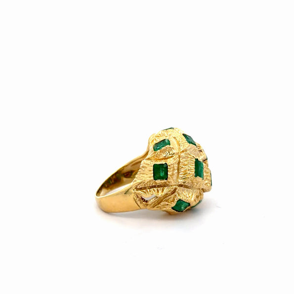 Vintage 3.20 Carat Emerald Bombe Dome Sputnik 18K Gold Statement Ring
