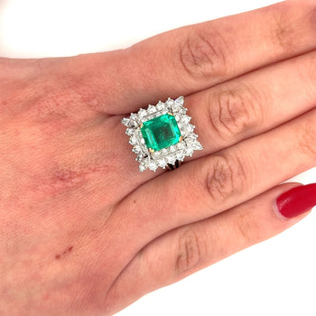 Vintage 3.31 Carat Minor Oil Colombian Emerald and Diamond Cluster Ring in Platinum – Assay Jewelers