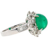 Vintage 3.32 Carat Cabochon Emerald and Diamond Halo Ring in 14K White Gold