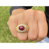 Vintage 5 Carat Cabochon Ruby, Diamond and 18K Gold Retro Bezel Rope Style Ring