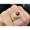 Vintage 5 Carat Cabochon Ruby, Diamond and 18K Gold Retro Bezel Rope Style Ring