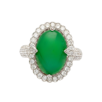 Vintage 7.29 Carat Jadeite Jade "A" Ring with Round Cut Diamond Halo & 18K Milgrain Finish – Assay Jewelers