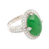 Vintage 7.29 Carat Jadeite Jade "A" Ring with Round Cut Diamond Halo & 18K Milgrain Finish