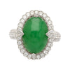 Vintage 7,29 Karat Jadeit Jade "A" Ring mit Rundschliff Diamant Halo & 18K Milgrain Finish