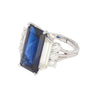 Vintage 8.56 carat Vivid Blue Sapphire and Trapezoid Diamond Ring in Platinum