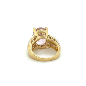 Vintage 9.50 Carat Oval Cut Pink Kunzite with Diamond Side Stone Cocktail Ring in 18K Yellow Gold – Assay Jewelers