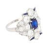 Vintage AGL Certified No Heat Blue Sapphire and Old Euro Cut Diamond Ring in Platinum