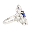 Vintage AGL Certified No Heat Blue Sapphire and Old Euro Cut Diamond Ring in Platinum