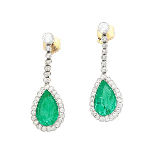 Vintage Art Deco AGL Cert. 10 Carat Colombian Emerald Pear Drop Platinum Earrings