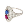 Vintage Art Deco Platinum 1.21 Carat Pink Ruby and Blue Sapphire Ring