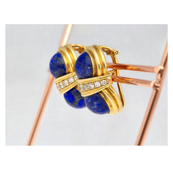 Vintage Cabochon Cut Lapis Lazuli and Diamond 18K Yellow Gold Clip-On Earrings – Assay Jewelers