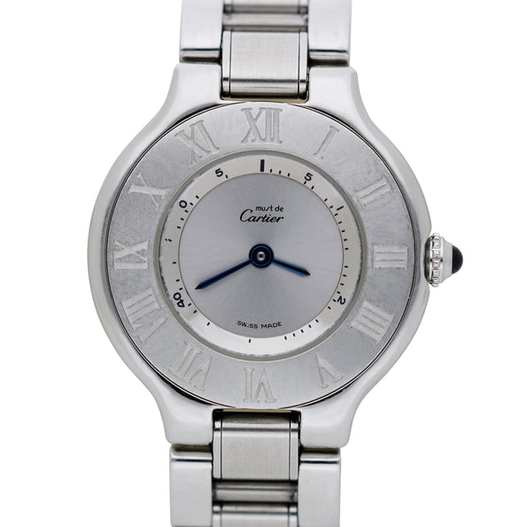 Vintage Cartier Must de Cartier 21 Ref 1340 28mm Steel Roman Bezel Quartz Watch