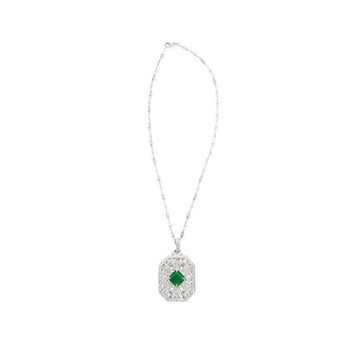Vintage Carved Platinum 3.16 Carat Vivid Green Minor Oil Emerald Pendant with 4 CTTW in Diamonds – Assay Jewelers