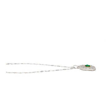 Vintage Carved Platinum 3.16 Carat Vivid Green Minor Oil Emerald Pendant with 4 CTTW in Diamonds – Assay Jewelers