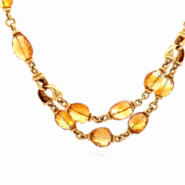 Vintage Citrine Bead 18K Gold Two Strand Necklace