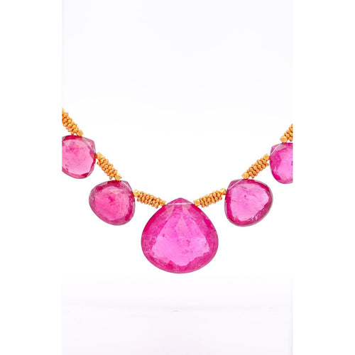 Vintage GIA Certified 120 Carat Pear-Shape Pink Rubellite Tourmaline Necklace in 22k Yellow Gold