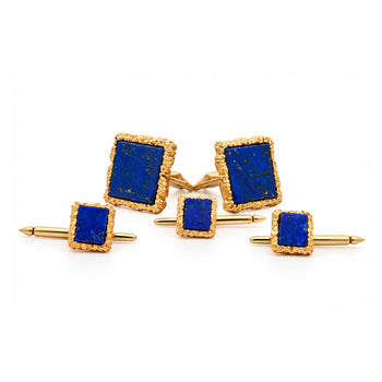 Vintage Lapis Lazuli Textured 18K Gold Cufflinks & Shirt Stud Set – Assay Jewelers