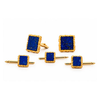 Vintage Lapis Lazuli Textured 18K Gold Cufflinks & Shirt Stud Set – Assay Jewelers