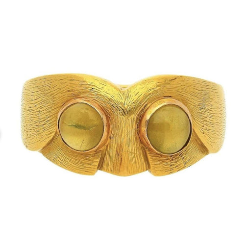 Vintage Potter & Mellen "Owl" Chrysoberyl Cats-Eye Men's Brushed 18k Gold Ring