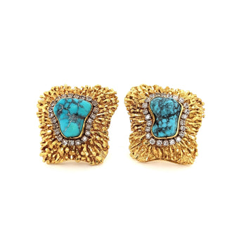 Vintage Raw Turquoise and Diamond Ring and Earring Set in 18k Gold – Assay Jewelers