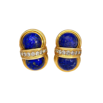 Vintage Retro Cabochon Lapis Lazuli 18K Gold Clip-On Earrings and Ring Set – Assay Jewelers