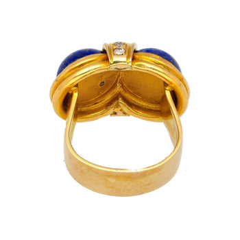 Vintage Retro Cabochon Lapis Lazuli 18K Gold Clip-On Earrings and Ring Set – Assay Jewelers